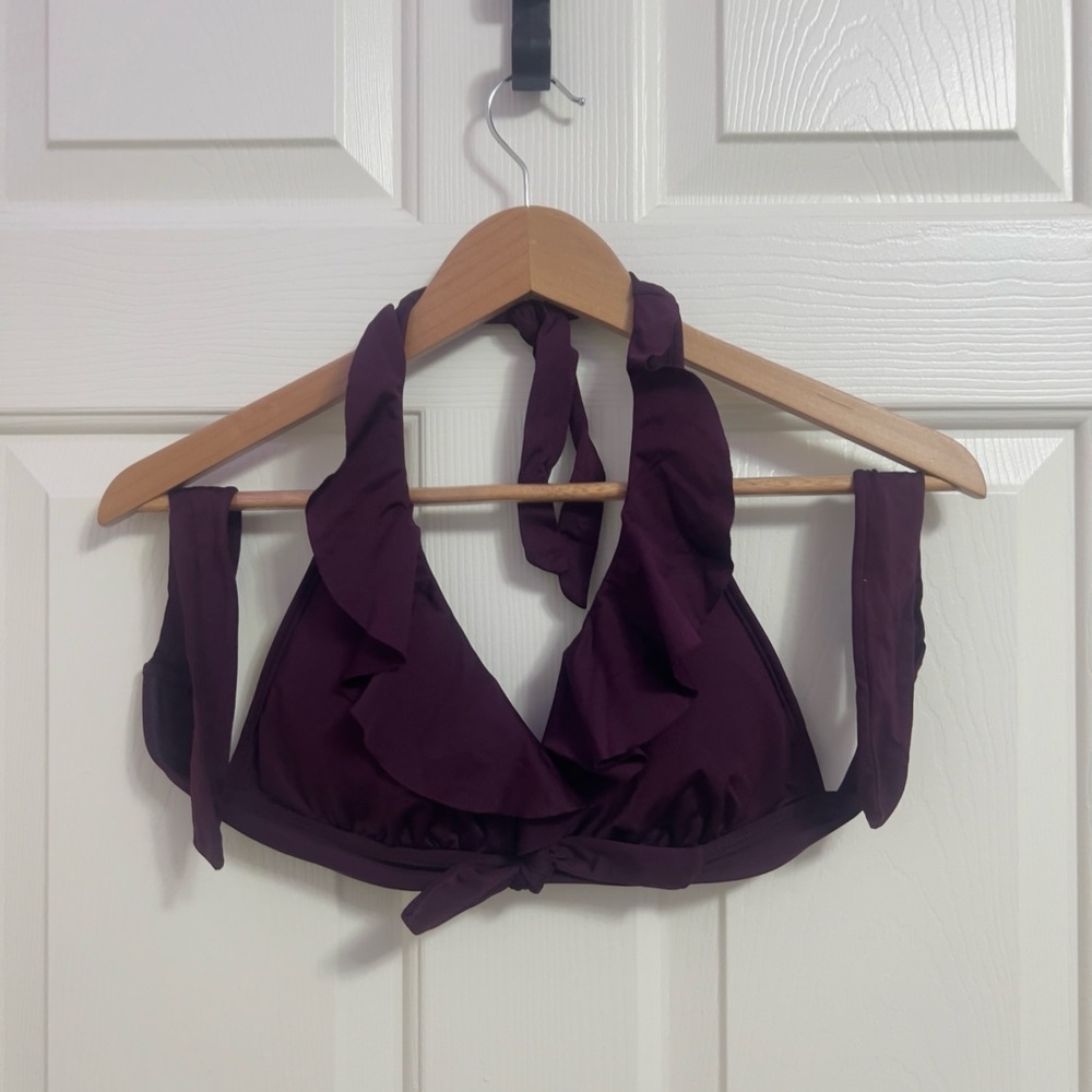 Purple Ruffled Halter Bikini Top